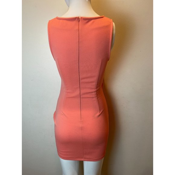 Tiger Mist Womens Wrap Bodycon Mini Dress Asymmetric Hem Back Zip Orange Pink S - Picture 2 of 8